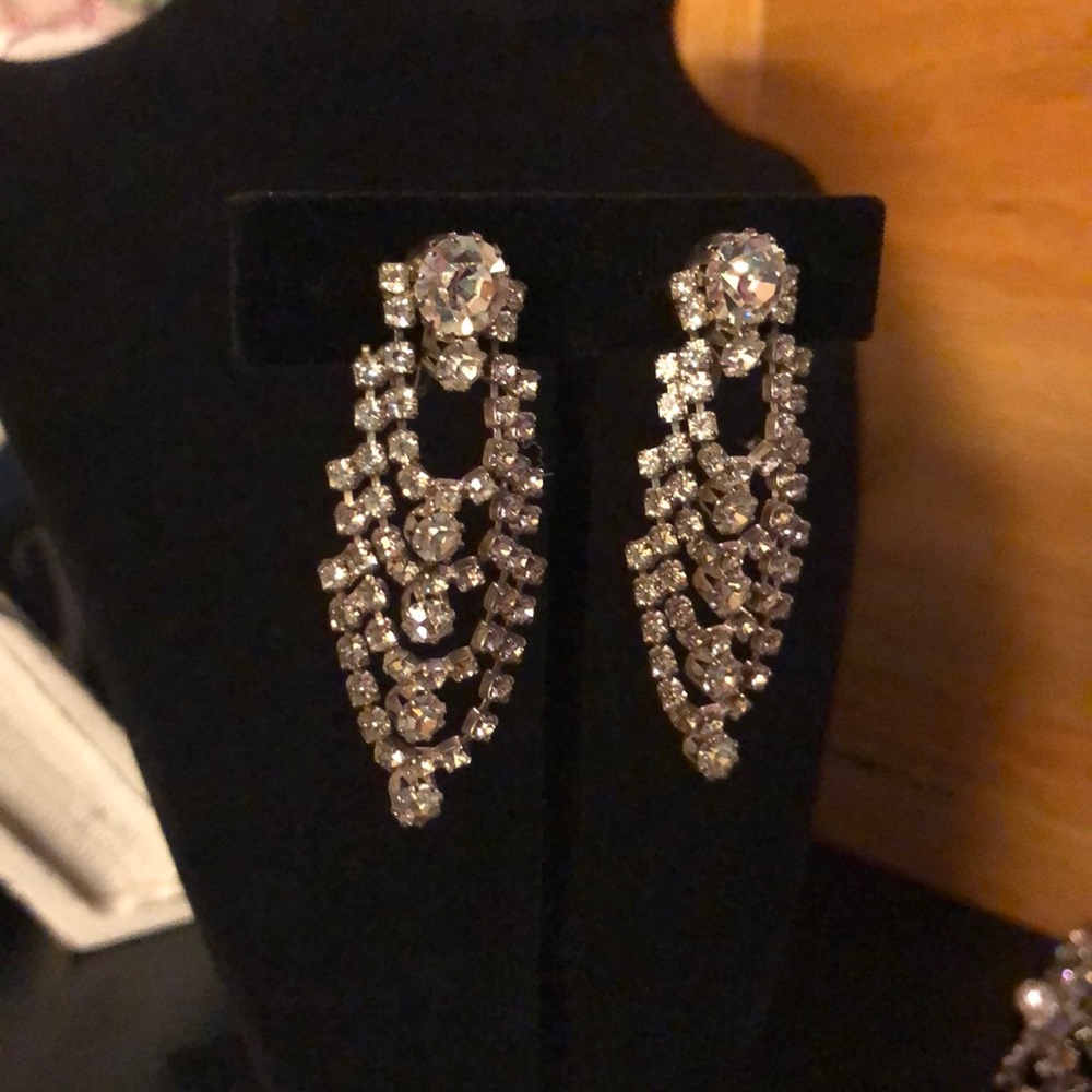 Rhinestone Dangle Clip-On Earrings